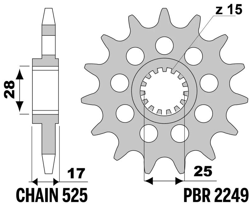 PBR Geräuschgedämpftes Stahlritzel vorne - 525