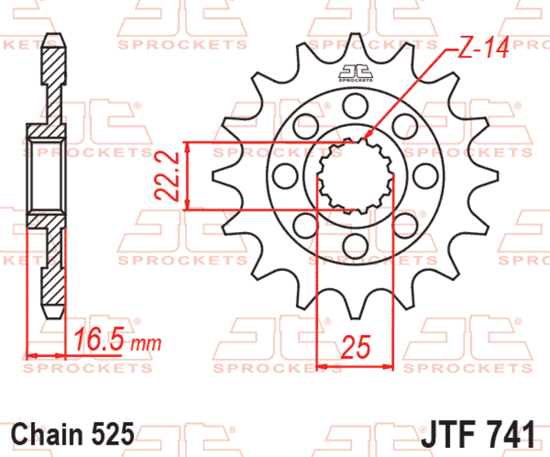 JT SPROCKETS Geräuschgedämpftes Stahlritzel vorne - 525