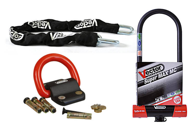 VECTOR Diebstahlschutz-Set mit Kette 1.30m + MC Super MAX XXXL Diebstahlschutz U + Wandanker Compac Blok