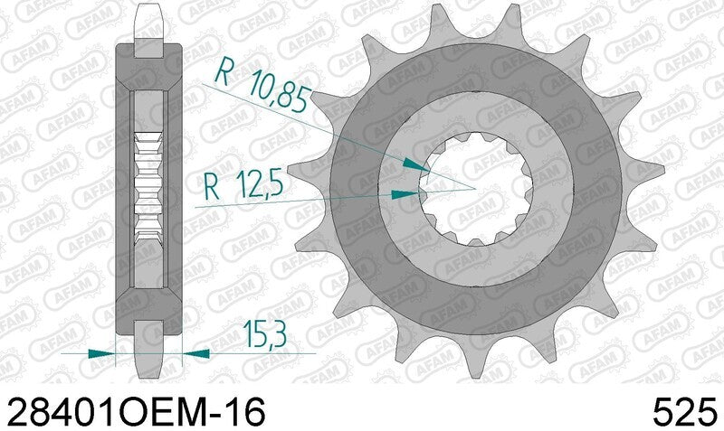 AFAM Kettenkit 525XHR3 16/46 Super-verstärkt - Standard Kettenrad