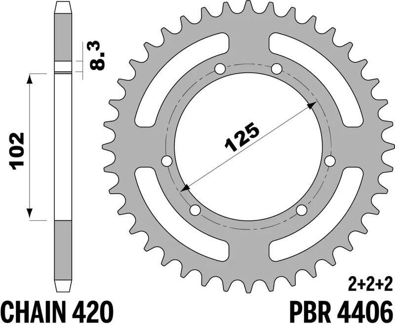 EK/PBR Kettenkit 420 SR - 14/53-134 - Standard Kettenrad Stahl