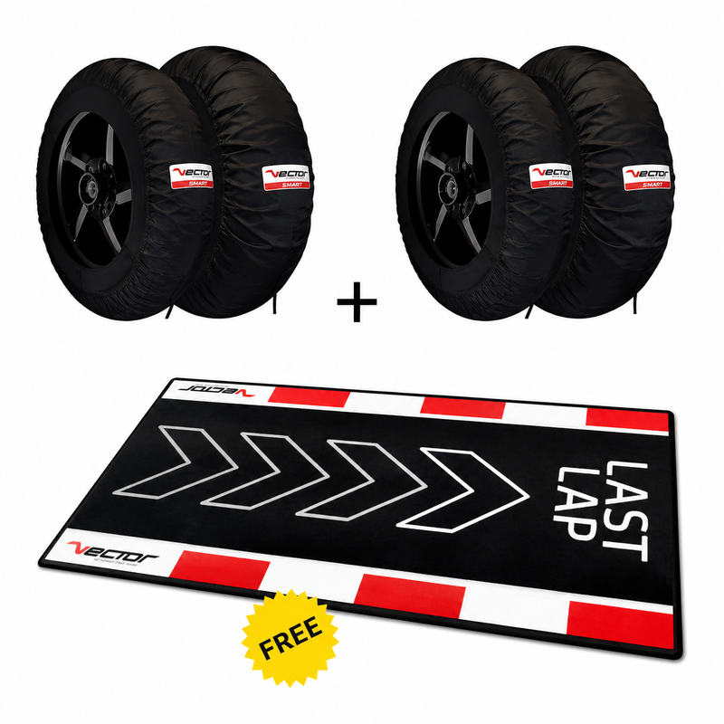 VECTOR Kit – 2 Sätze Pro-Track-Reifenwärmer 120/200 mit kostenloser Last Lap Paddock-Matte