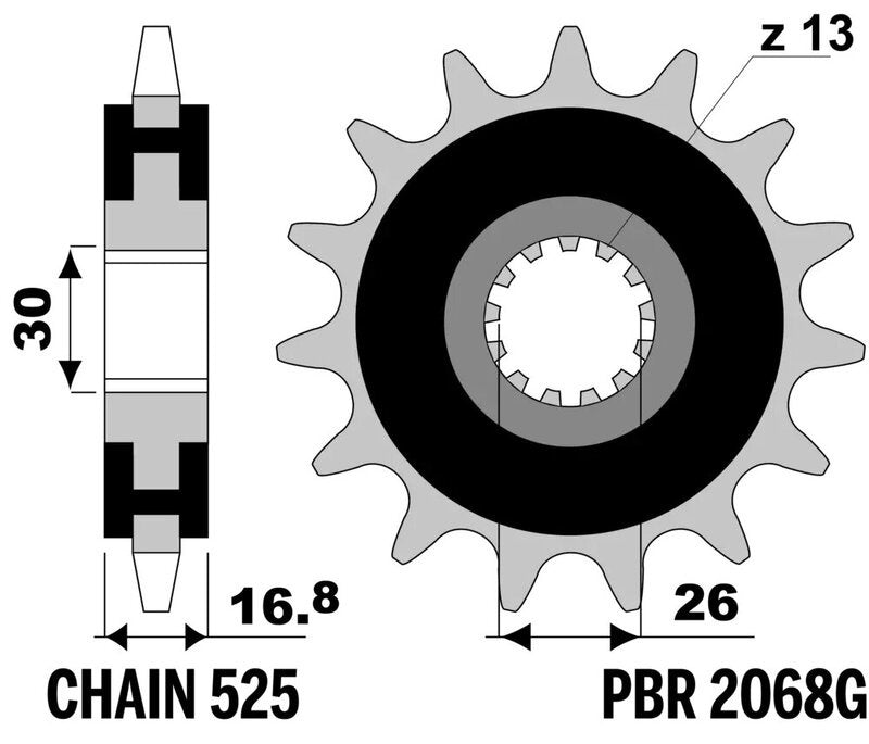 EK/PBR Kettenkit 525MVXZ2 - 16/46-122 - Standard Kettenrad Stahl