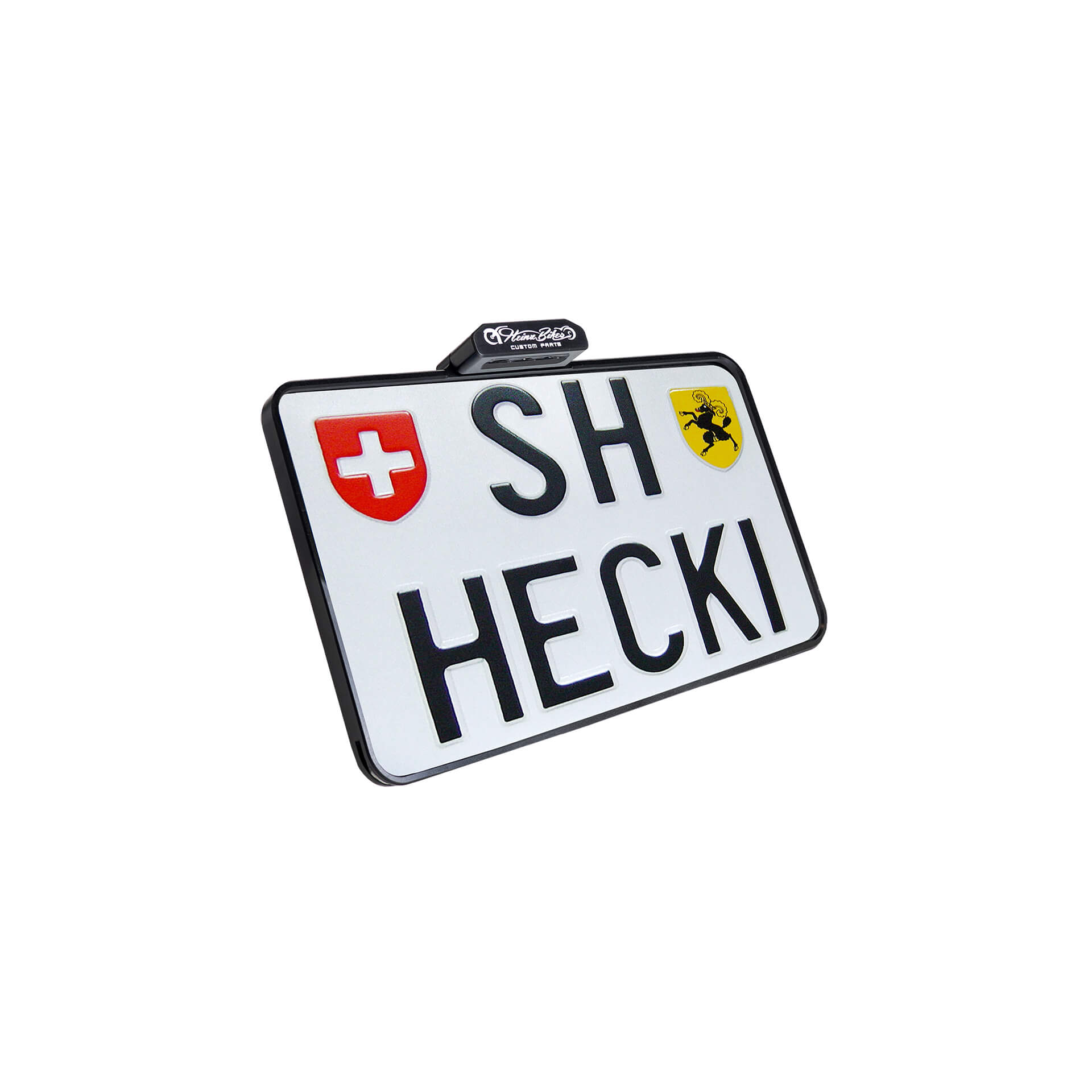 HeinzBikes SLIP INN Kennzeichenhalter inkl. Kennzeichenbeleuchtung, schwarz, Schweizer Ausführung